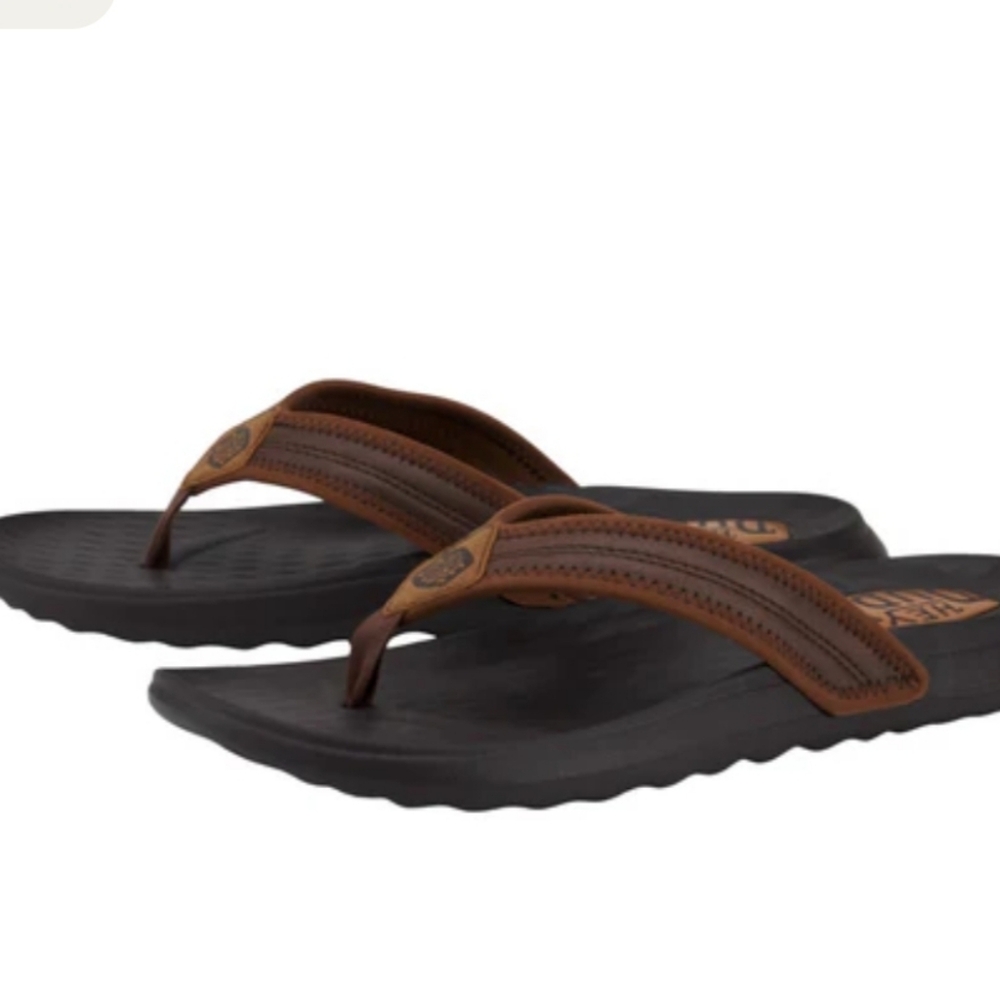 Hey Dude Men's Tan and Black Flip Flops